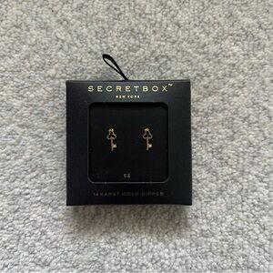 NWT Secret Box Key Stud Earrings in Gold